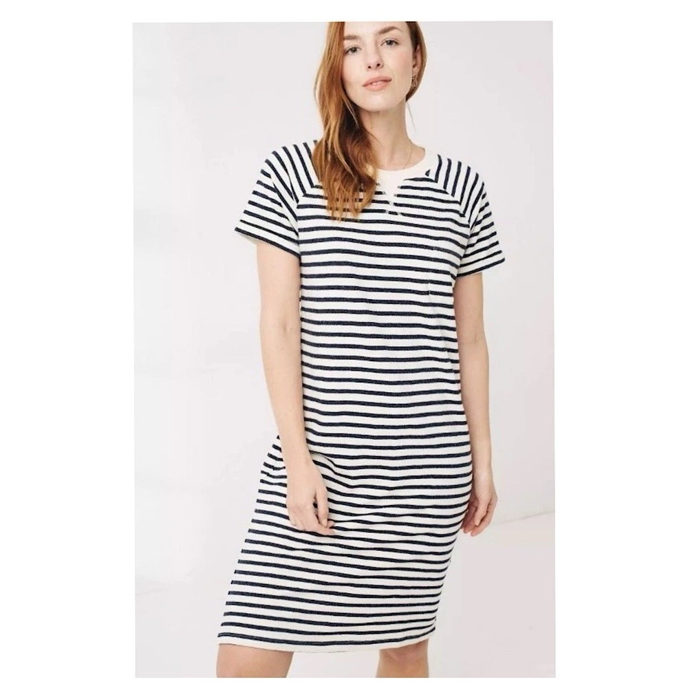 Fat Face Sadie Sweat Dress Womens Sz 18 Ivory Striped Short Sleeve Stretch